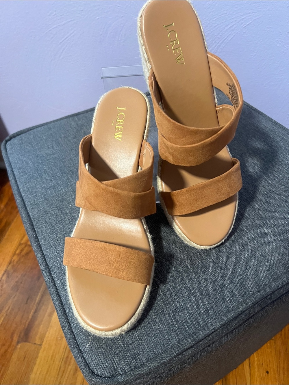 J. Crew Tan Suede Double-Strap Espadrille Mule